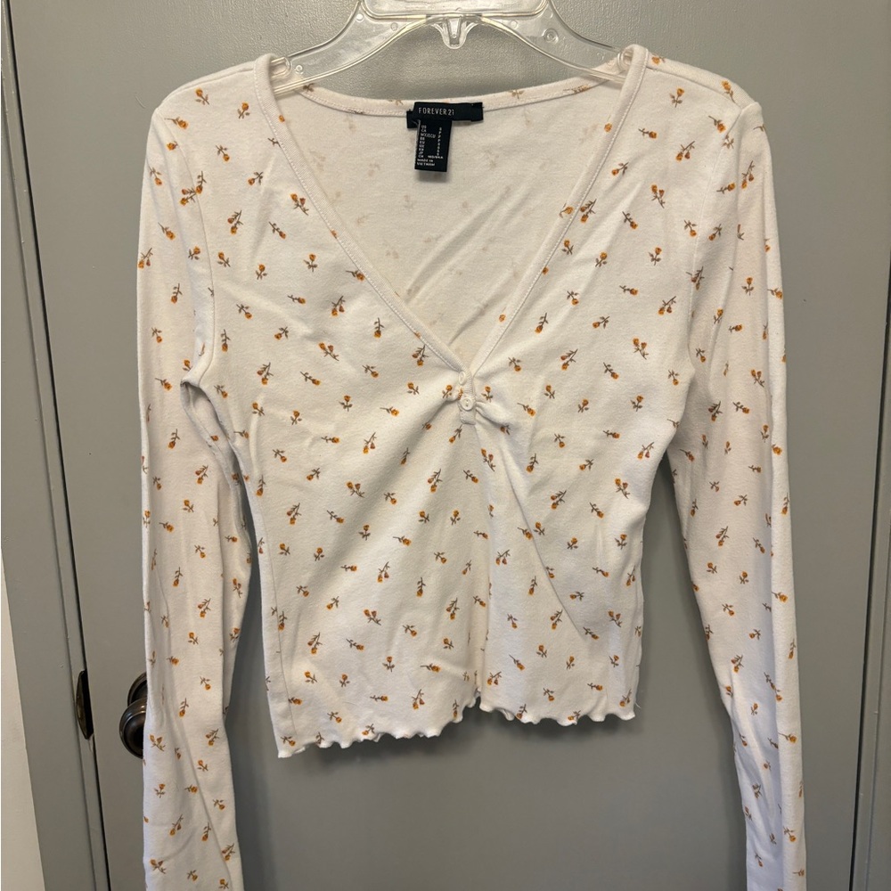 Forever 21 White Crop Tie Front Blouse